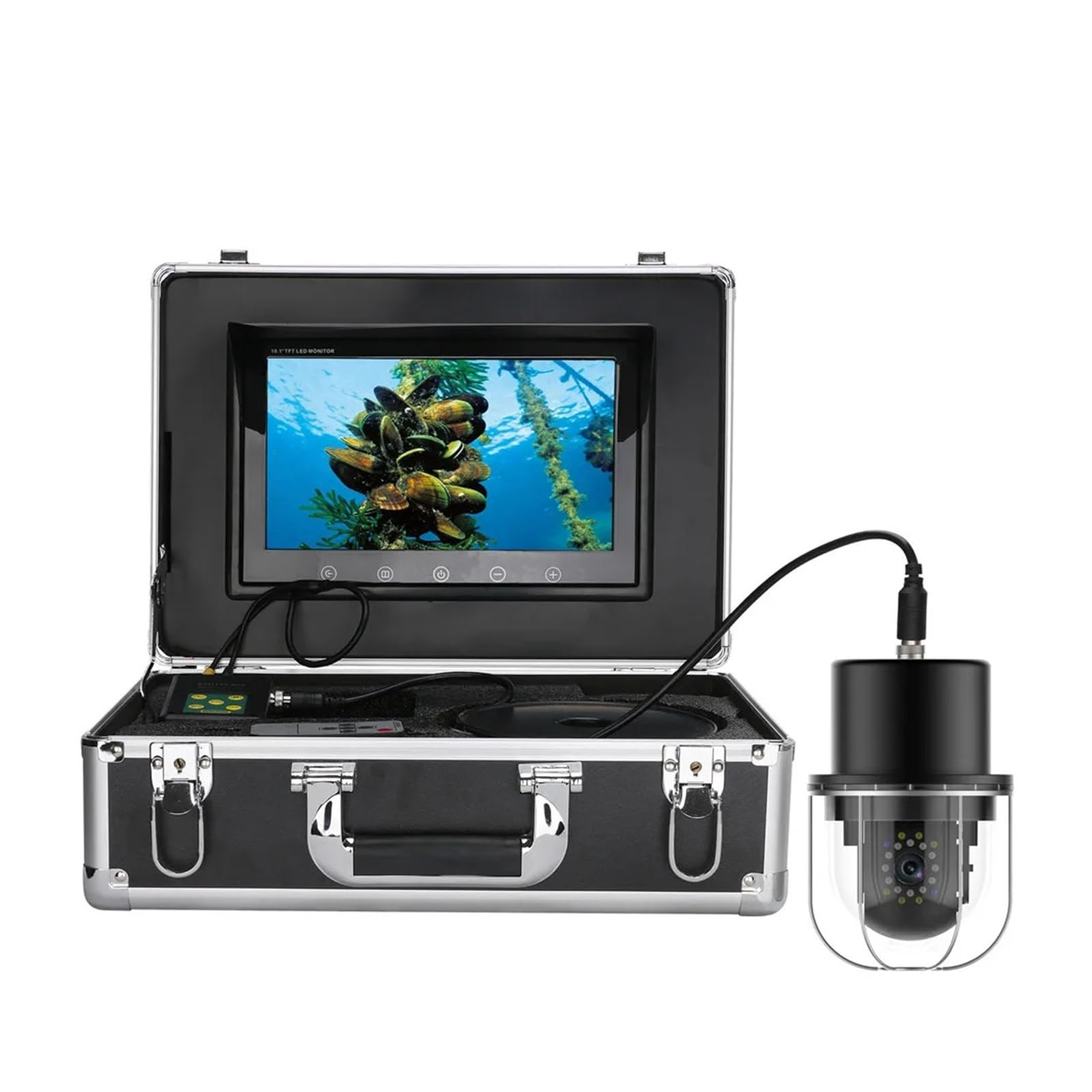 Cámara de pesca submarina de 10 pulgadas, buscador de peces, IP68, resistente al agua, 20 LED, cámara panorámica giratoria de 360 ​​grados, 20 m/50 m/100 m Vista clara(20M)