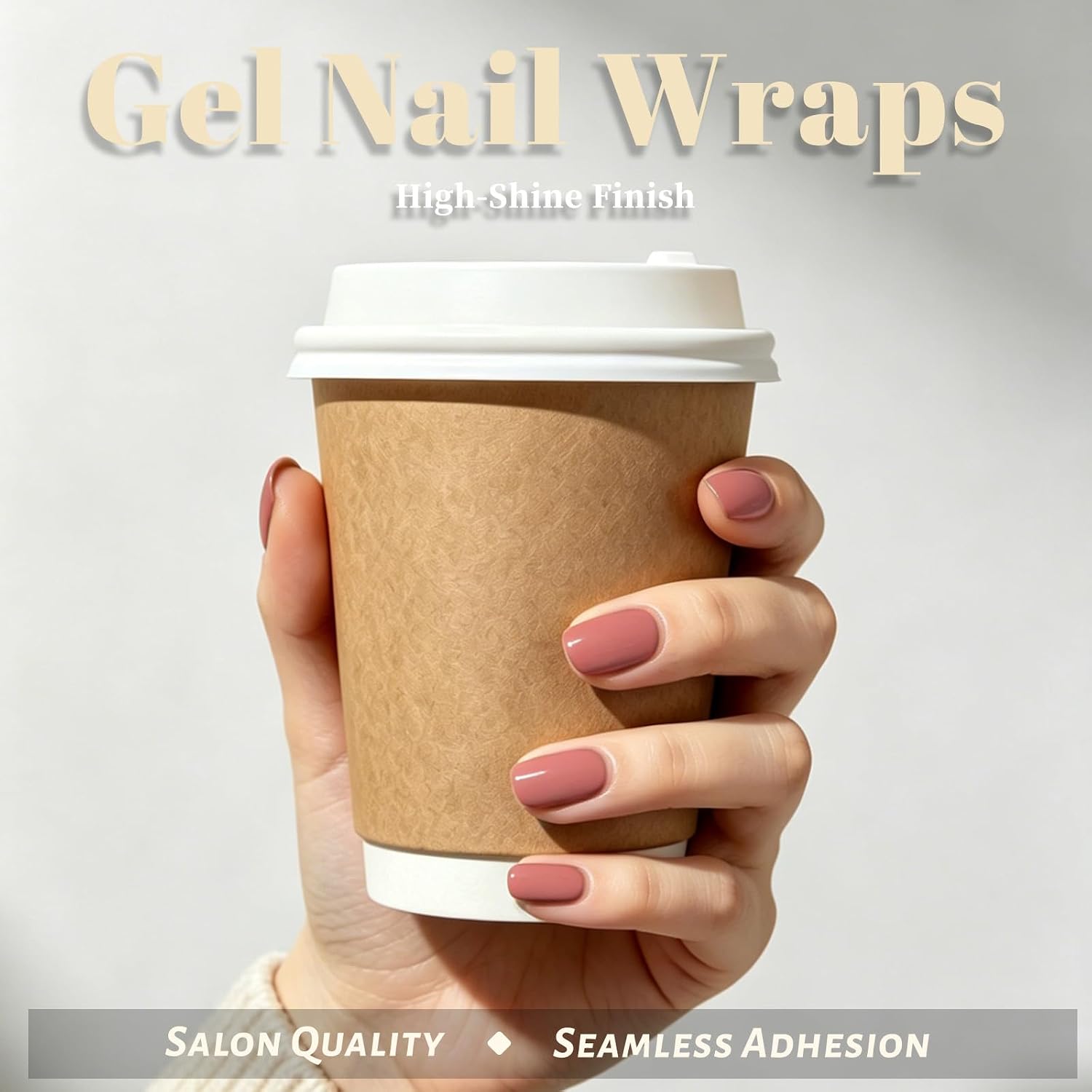 Semi Cured Gel Nail Strips, Flexible UV Nail Wraps for Flat to C-Curved Nails, Salon Quality Long Lasting Solid Color Gel Polish Stickers Kit for DIY Home Manicure-20 Pcs (Peach Nude Powder)
