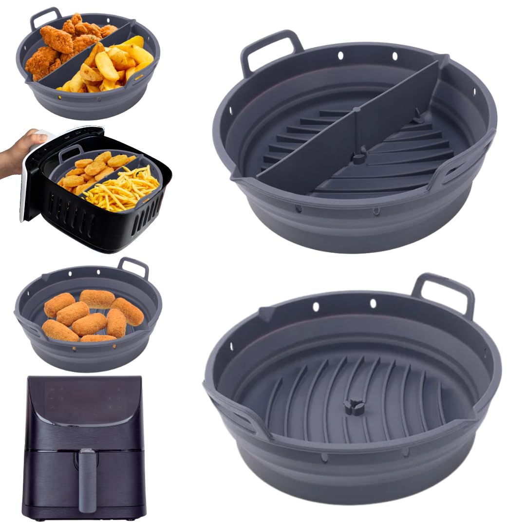 Genérico CASANEX Pack 2 moldes Silicona para freidora de Aire 22 cm con Separador, Compatible Cosori y Cecotec 5,5L, Antiadherente, Reutilizable, Apto para microondas y Horno, sin BPA (Redondo)
