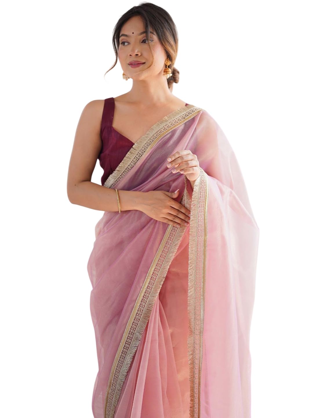 Women's Net Sequence Embroidery Lace Saree With Sequence Embroidery Unstitched Blouse Piece-image-23