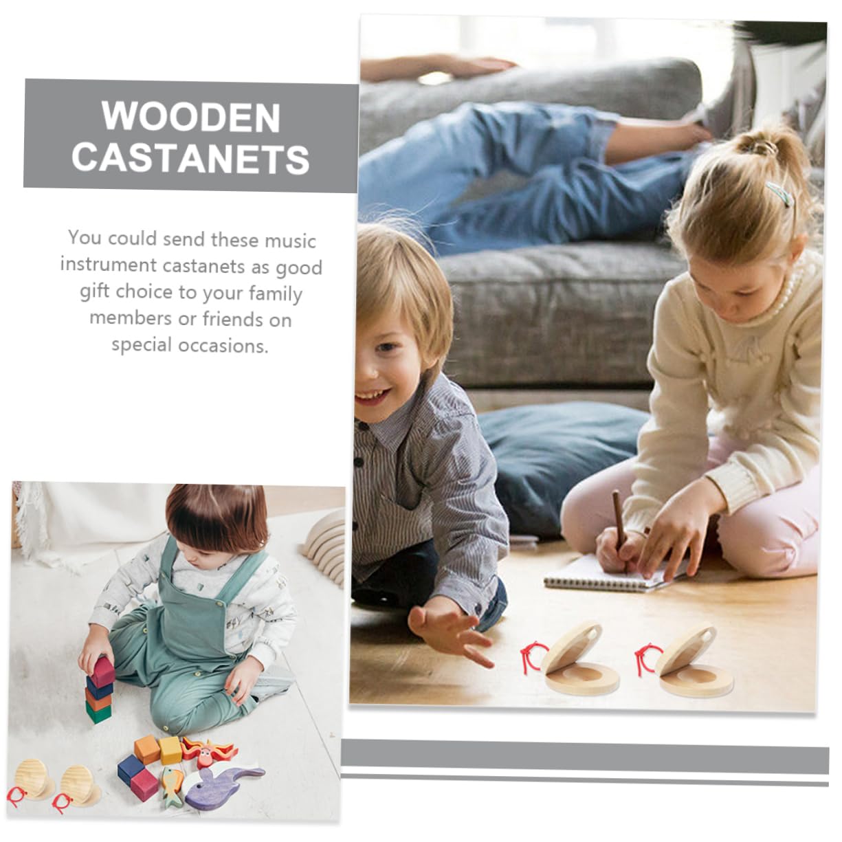 BESPORTBLE 2pcs Wooden Castanets Finger Percussion Instrument for Beginners for Early Learning and Music Education for Parent Communication and Unique present