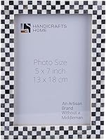 HandicraftsHome Handmade 5x7 Checkered Bone Inlay Picture Frame - Black White Vintage Gallery Wall Desk Decor, Boho Farmhouse Gift