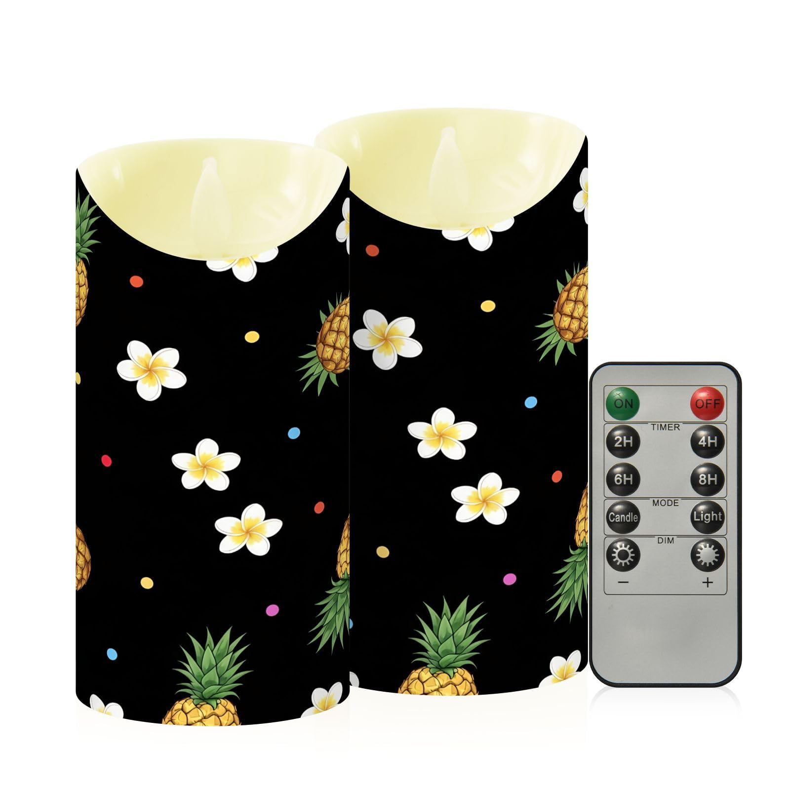 Cgiub Pineapple Flameless Candles with Timer 2pcs Battery Operated Flickering Flameless LED Pillar Candles for Holiday Home Wedding Fireplace Decor