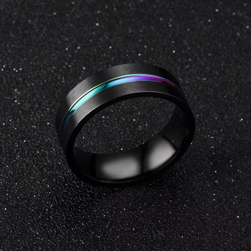 Stainless Steel Band Rings for Men,Cool Fidget Spinning Chain Ring Anxiety Relief Fashion Simple Wedding Engagement Black Ring - Image 4