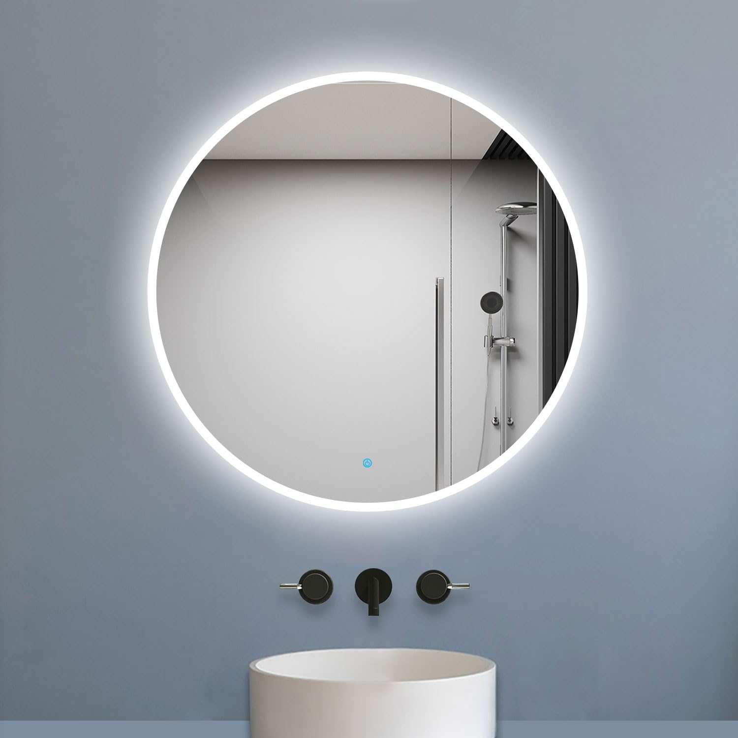 Biubiubath Espejo Redondo de baño LED 100cm,antivaho,Interruptor táctil