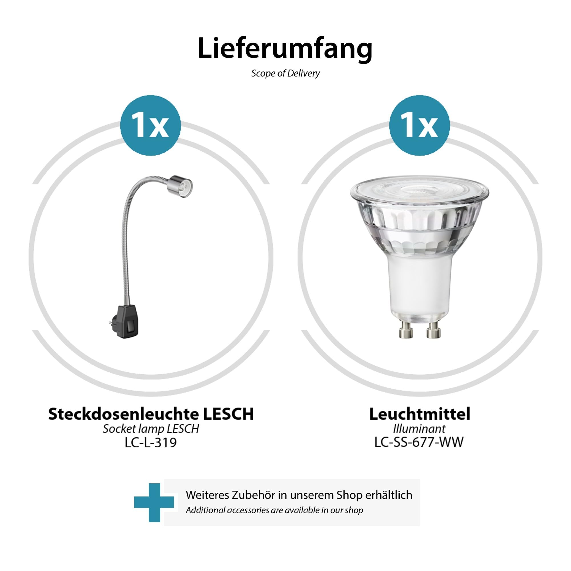 ledscom.de 2 pz. attacco LESCH lampada da lettura a collo d'oca, cromo/nero, incl. GU10 LED (bianco caldo, 7,6W, 1103lm, 33°)