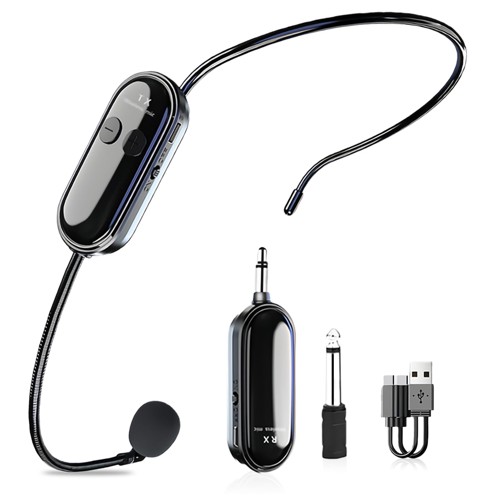 Microfono senza fili, amplificatore vocale 2.4G con microfono senza fili, microfono wireless ricaricabile auricolare con portata di 30M, ideale per guide turistiche, docente, insegnamento