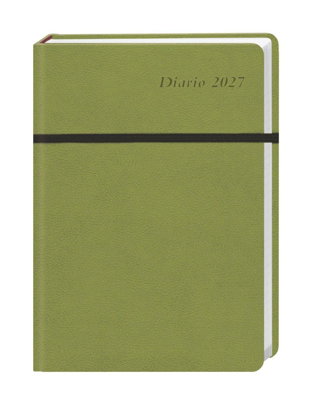 Diario Wochen-Kalenderbuch A6, grün 2027: Grüner Terminplaner 2027. Buch-Kalender mit Lesebändchen und Gummiband. Taschenkalender zum Planen von Terminen.