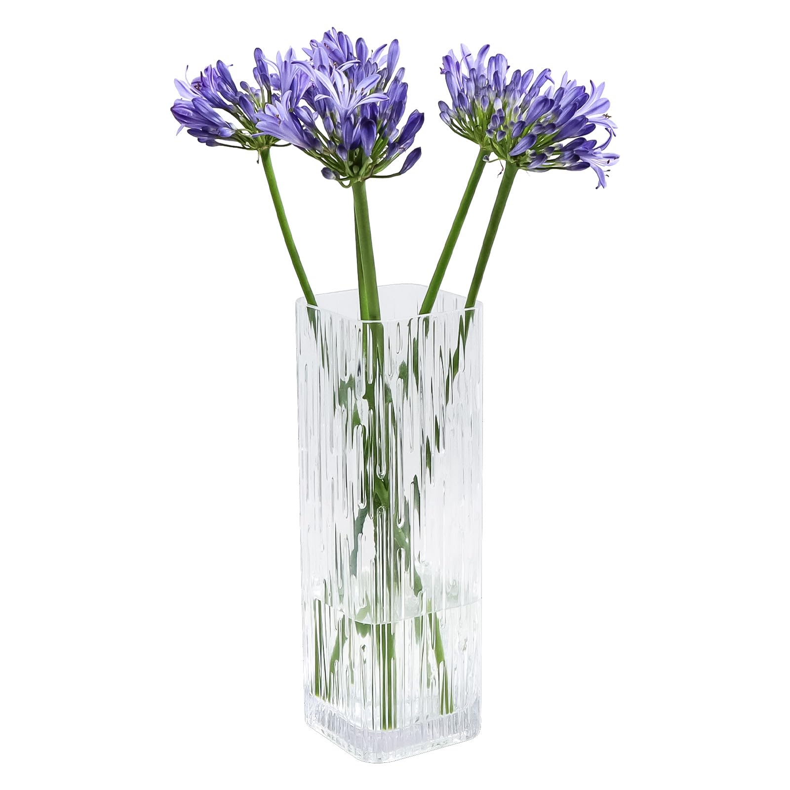 ASSRECT Jarrones de Cristal 30cm Transparente para Flores, Jarron Cristal Decoracion Cuadrado Alto, Jarrón Grande Moderno para Fiestas Patio Oficina Hogar Cocina