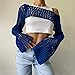 Mincib Womens Crochet Shrug Y2K Hollow Out Bolero Shrug See Through Cropped Knit Sweater Top(Dark Blue,S)