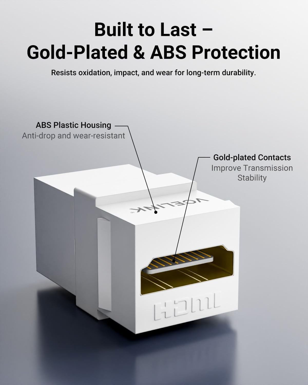 VCELINK 10-Pack 8K HDMI Keystone Jack with 8K 60Hz and 4K 120Hz, HDMI 2.1 Female to Female Adapter 48 Gbps, Snap-in 180 Degree Angle Connector for Wall Plate, Gold Plated, White