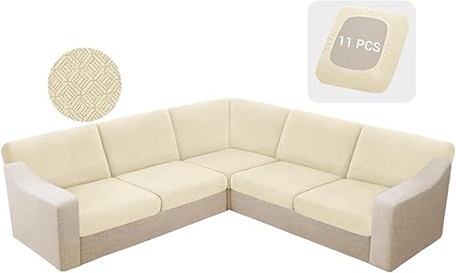 Miniatura 54 de HDCAXKJ Fundas impermeables de cojín para sofá modular, 11 piezas, tela jacquard elástica en forma de L, funda para sofá esquinero, funda trasera,