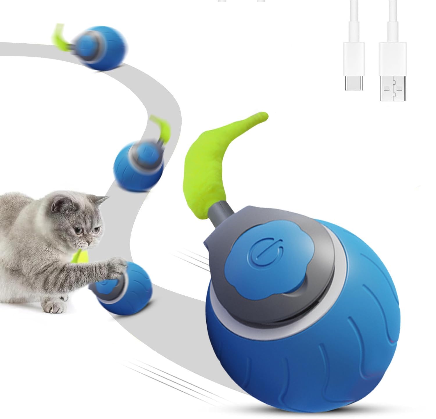 RUOVXWU Speedy Tail Cat Toy Interactive Electric Automatic Cat Toys USB Rechargeable Upgraded Three Mode Smart Irregular Moving Toy Smart Pet Toys Ball for Indoor Outdoor