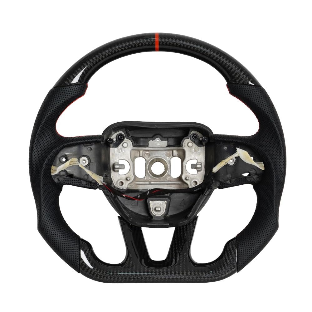 JIANGGAI D-shaped Real Carbon Fiber Steering Wheel with heating function Compatible with Dodge Challenger/Charger 2015-2020