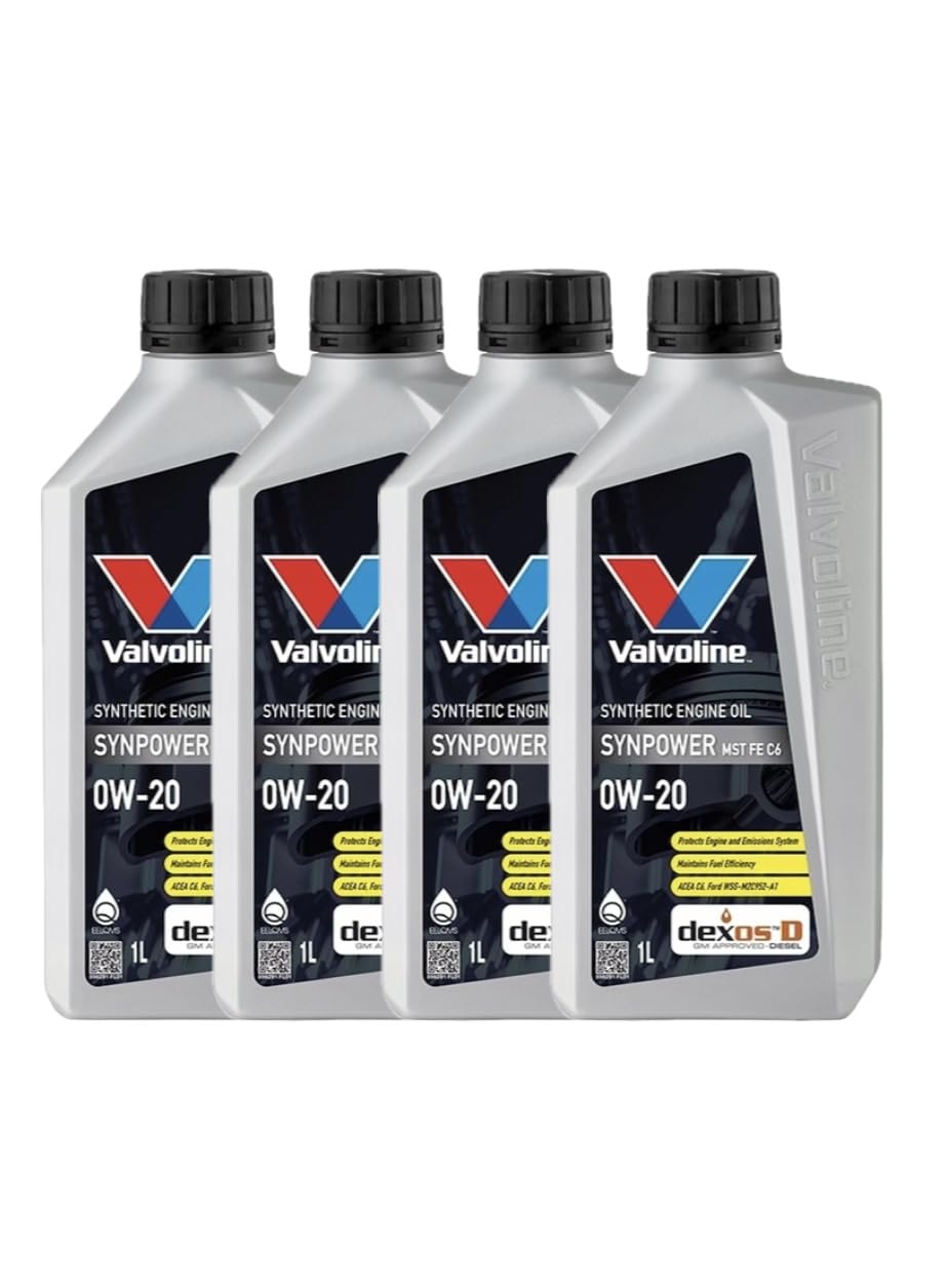 Valvoline SynPower 0W-20 MST FE C6, Olio Motore Sintetico 100%, per Auto con Filtro Antiparticolato e Catalizzatore, ACEA C6, API SP (4L)