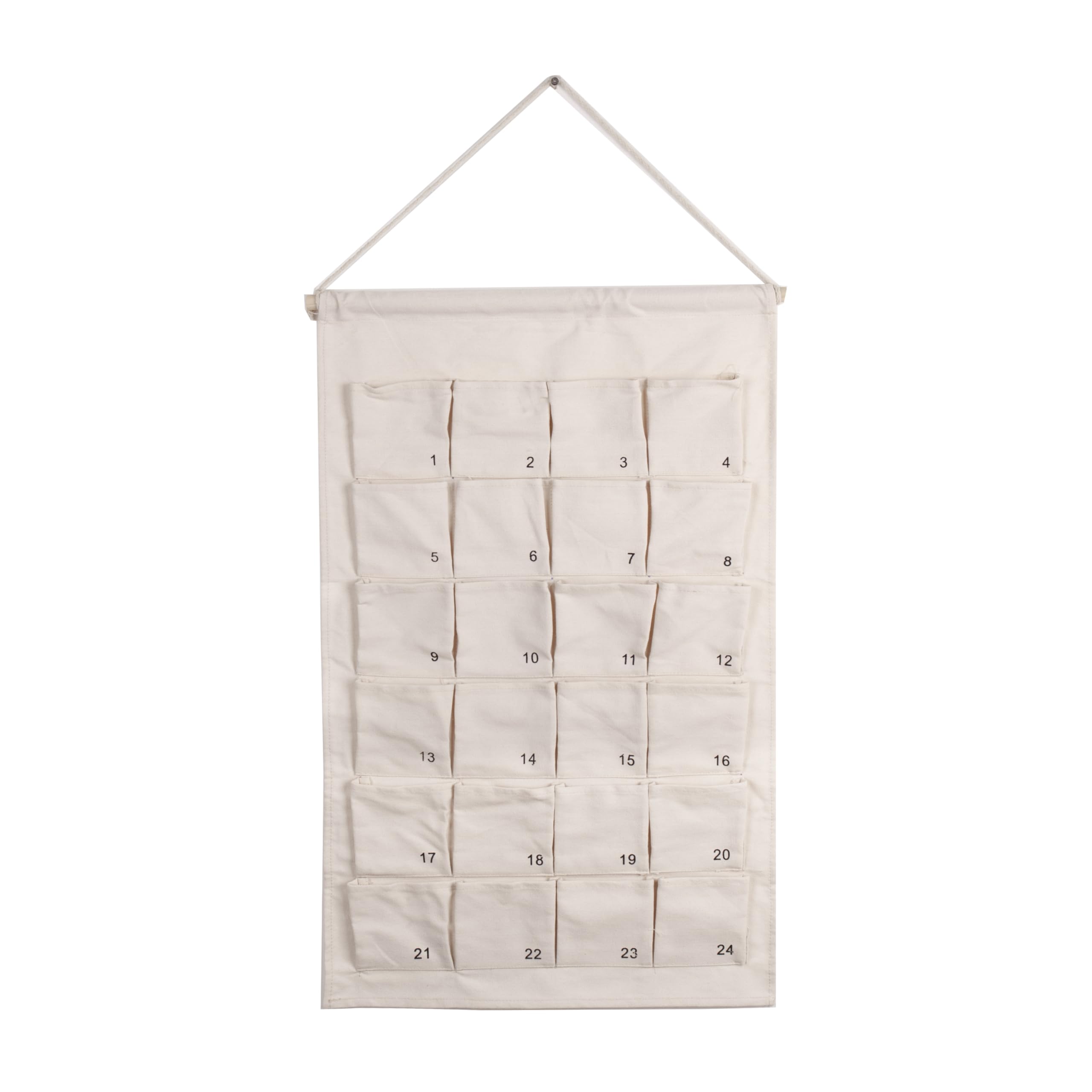 Calendario de Adviento de tela con 24 bolsillos numerados, 67 x 42 cm, calendario de pared colgante blanco para rellenar los adornos de Navidad