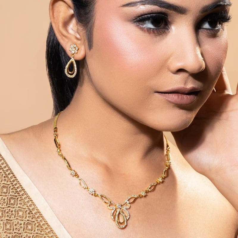 Image of Estele Elegant Gold Plated Necklace Set with CZ Detailing for Women|Occasional Wear for Women