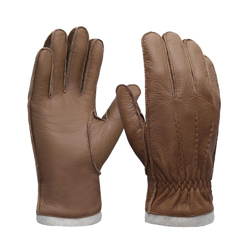MGGMOKAY Homme Gants En Peau de Chèvre Avec Doublure En Cachemire