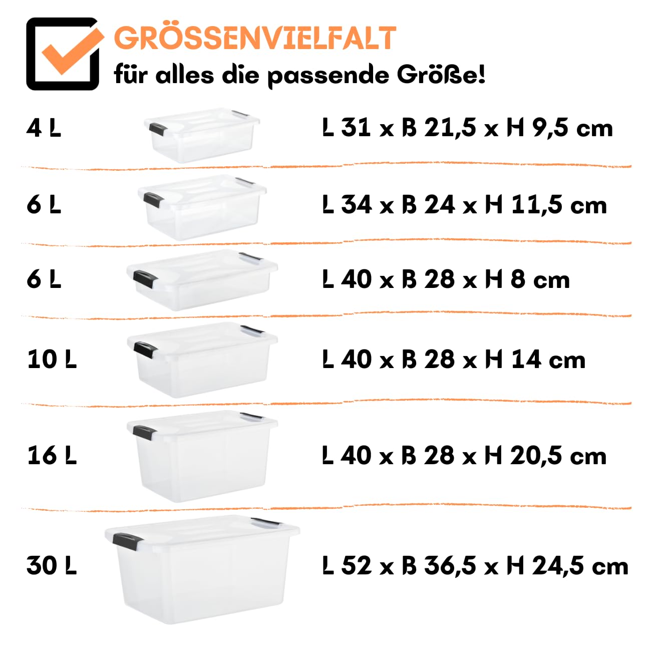 5 x Aufbewahrungsbox mit Deckel und Verschluss-Clips, dunkelblau-transparent, 30 Liter, Plastik-Box, stapelbar, stabil, BPA-frei, lebensmittelecht