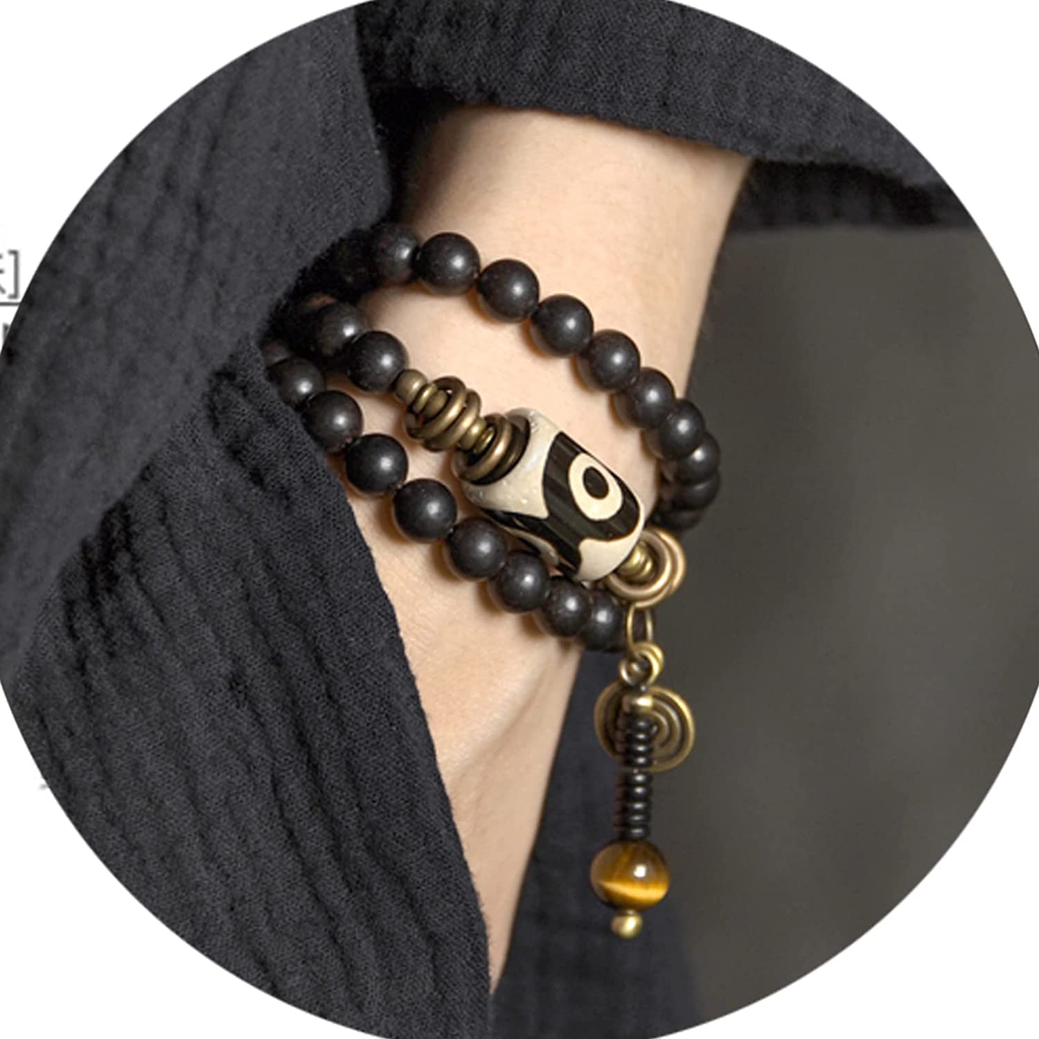 Pulsera, Pulsera de Collar de Cuentas Dzi, Brazalete de Madera de Cuentas Mala, Amuleto de meditación Budista Feng Shui, joyería de Cuentas Dzi de Tres Ojos, Regalos de Buena Suerte