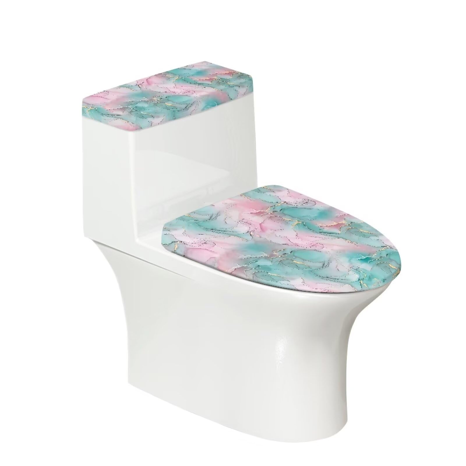 Kathyboom Green Pink Marble Toilet Lid Cover Splash Resistant Toilet Seat Covers with Elastic Edge Soft Covers for Bathroom Toilet Fit Most Round and Elongated Oval Toilet Home Decor