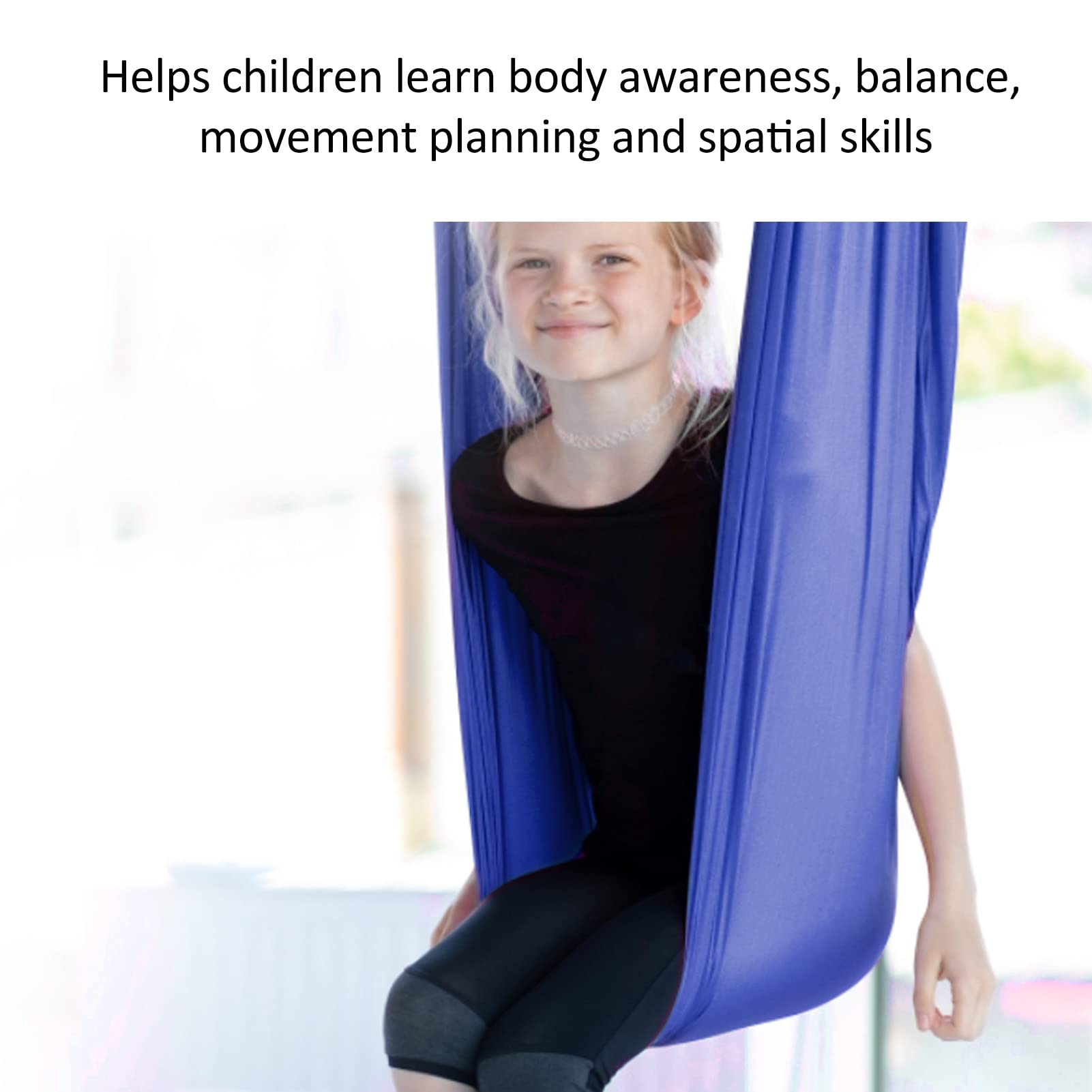 Kids Sensory Swing, Indoor Outdoor Hug Cuddle Swing with Rope, Extension Strap, Hanging Buckle, Special Needs Children Swing for Autism, ADHD, Aspergers, Sensory Integration(Blue)