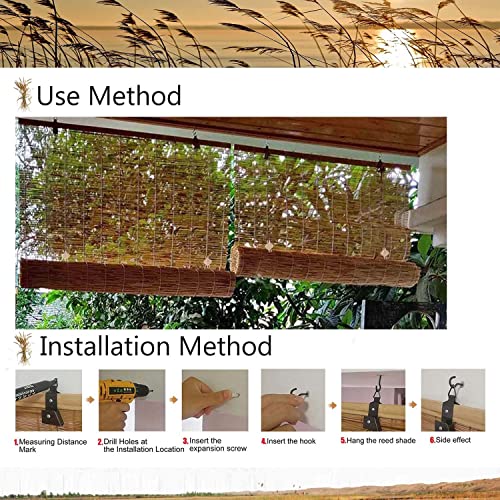 Outdoor Reed Roller Blinds Cordless Bamboo Roman Shades Reed Privacy Curtains Bamboo Window Shades Outdoor Patio Shades Roll Up Patio Bamboo Shades 18-72 Inches Wide Sunscreen ( Color : Natural 1 ) #TOP6