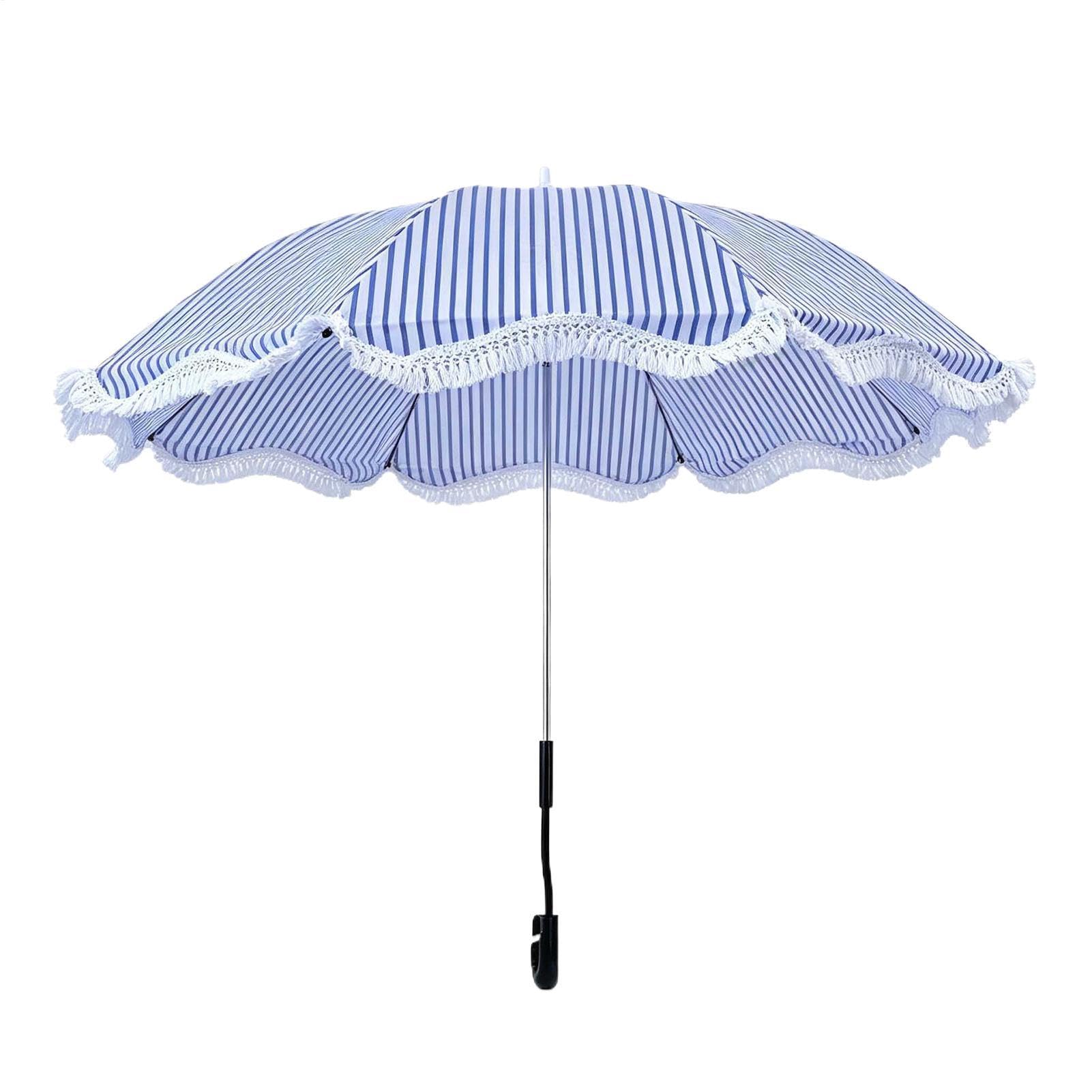 Sombrilla de playa a rayas con protección UV y resistente al viento para terraza 8