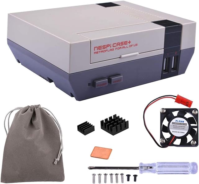 New Version! Retroflag NESPi Case+ Plus Functional POWER button with Safe Shutdown & Cooling Fan & Heatsinks & Flannel Bag for RetroPie Raspberry Pi 3/2 Model B & Raspberry Pi 3B+ (NESPI Case+)