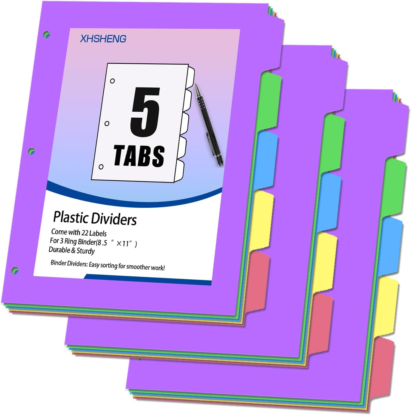 Binder Dividers For 3 Ring Binder, 1/5 Cut Tabs, Martinique