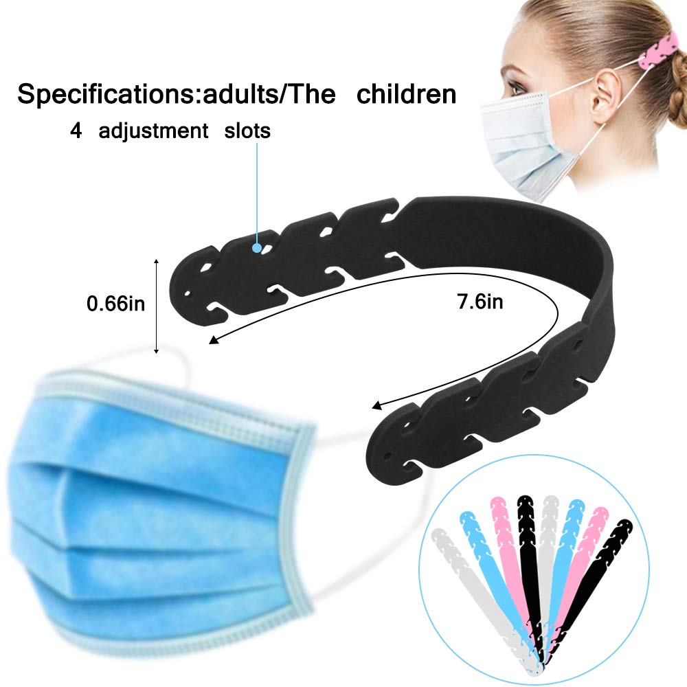 AFUNTA Lot de 8 extensions de sangle pour masque d'oreille-Antidérapantes-Réglables-4 vitesses-8 clips de rangement pour masque-Protège les oreilles de longues périodes-Pour infirmières,travailleurs