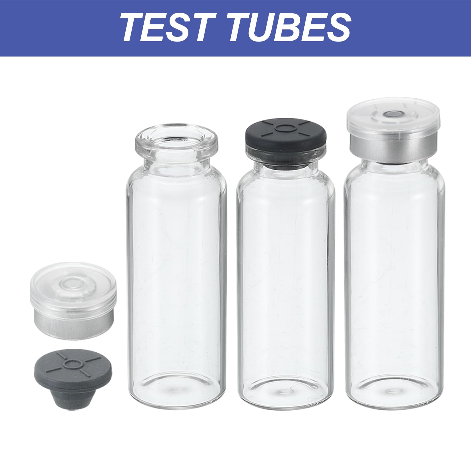 PATIKIL 20ml Fiale 8 Pacco Laboratorio Vuote Fiale con Butile Gomma Tappo e pinze Superiore Tappi Borosilicato Vetro Fiala Trasparente
