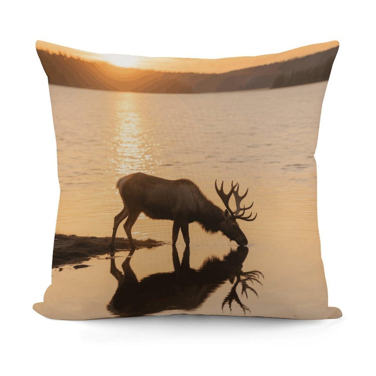 VstaDank Landscape Moose in The River Pillow Cover with Invisible Zipper Square Throw Pillowcase Plush Couch Sofa Pillow Case 18x18 Inch Decorative Throw Cushion Covers for Sofa Living Pillowcover