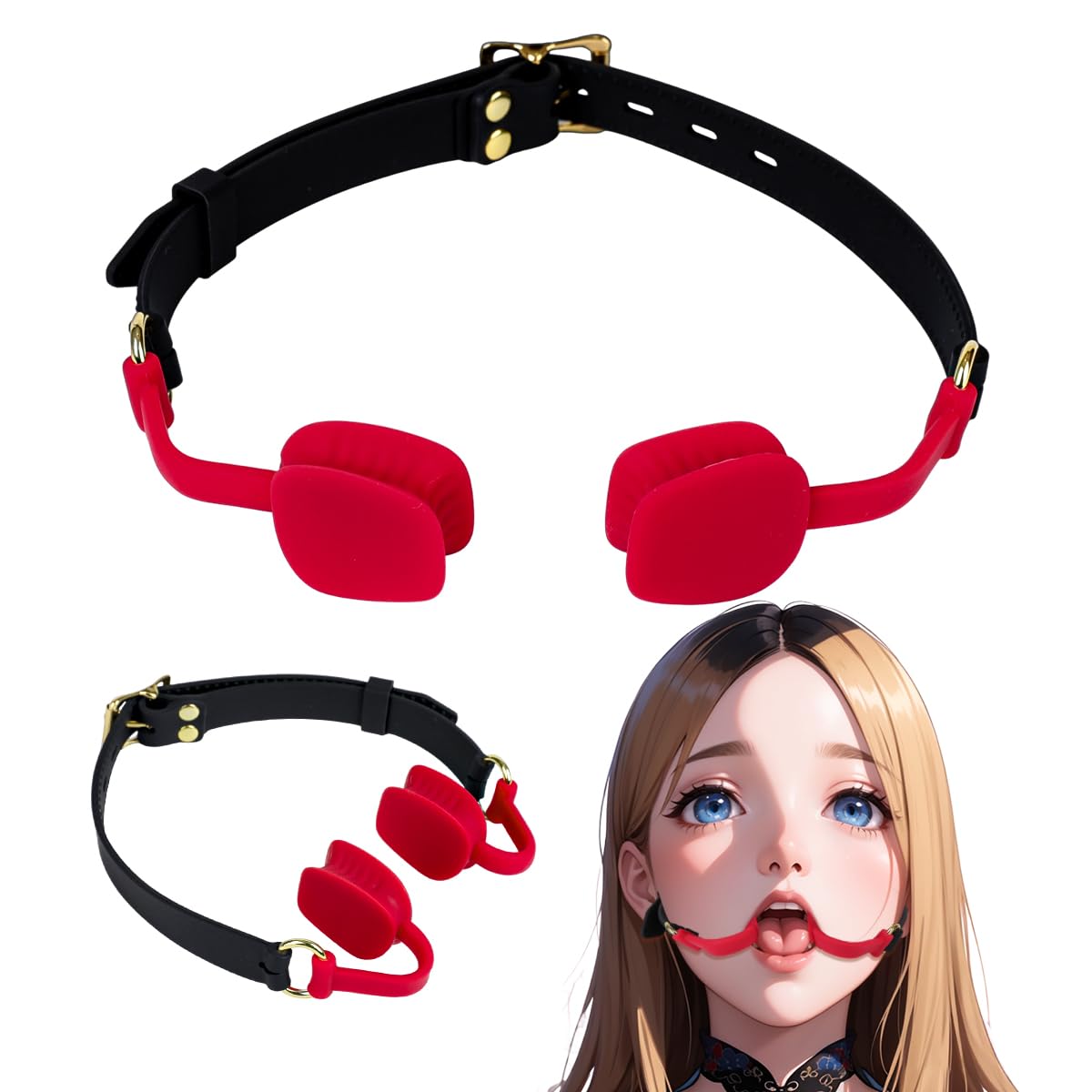Open Mouth O-Ring Gag with Adjustable Leather Strap,Sex Mouth Plug,BDSM Fetish Restraints Bondage Gags &Muzzles Sex Toys for Couples: Red