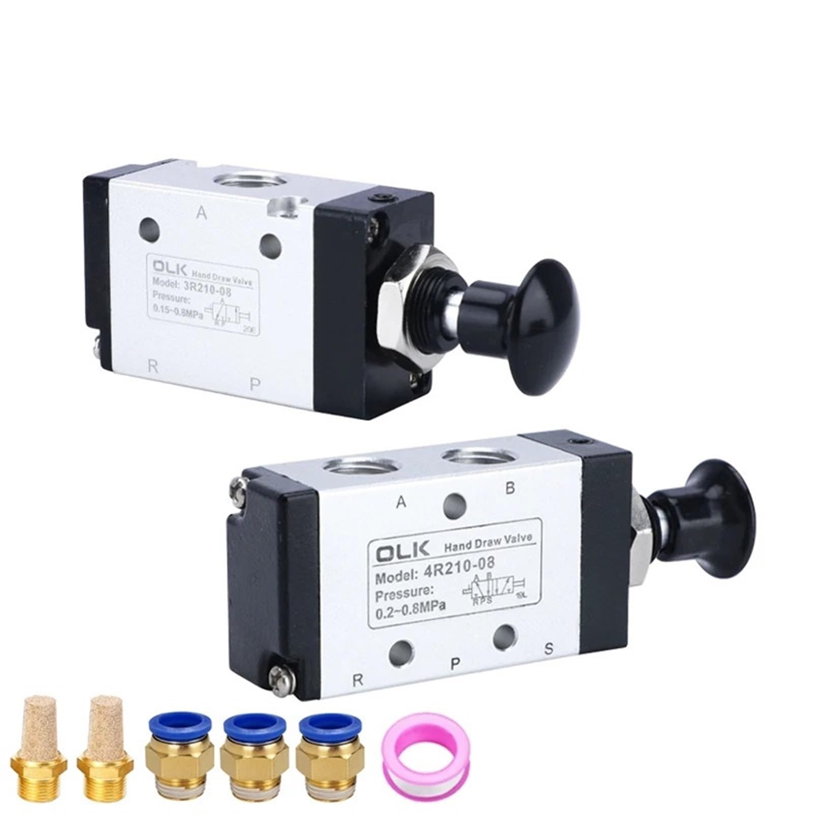 3R210-08 4R210-08 Valvola Manuale di inversione a 2 Vie 3 Porte 5 Posizioni Push And Pull Interruttore Comando Pneumatico con raccordi(3r210-08,with 10mm Fitting)