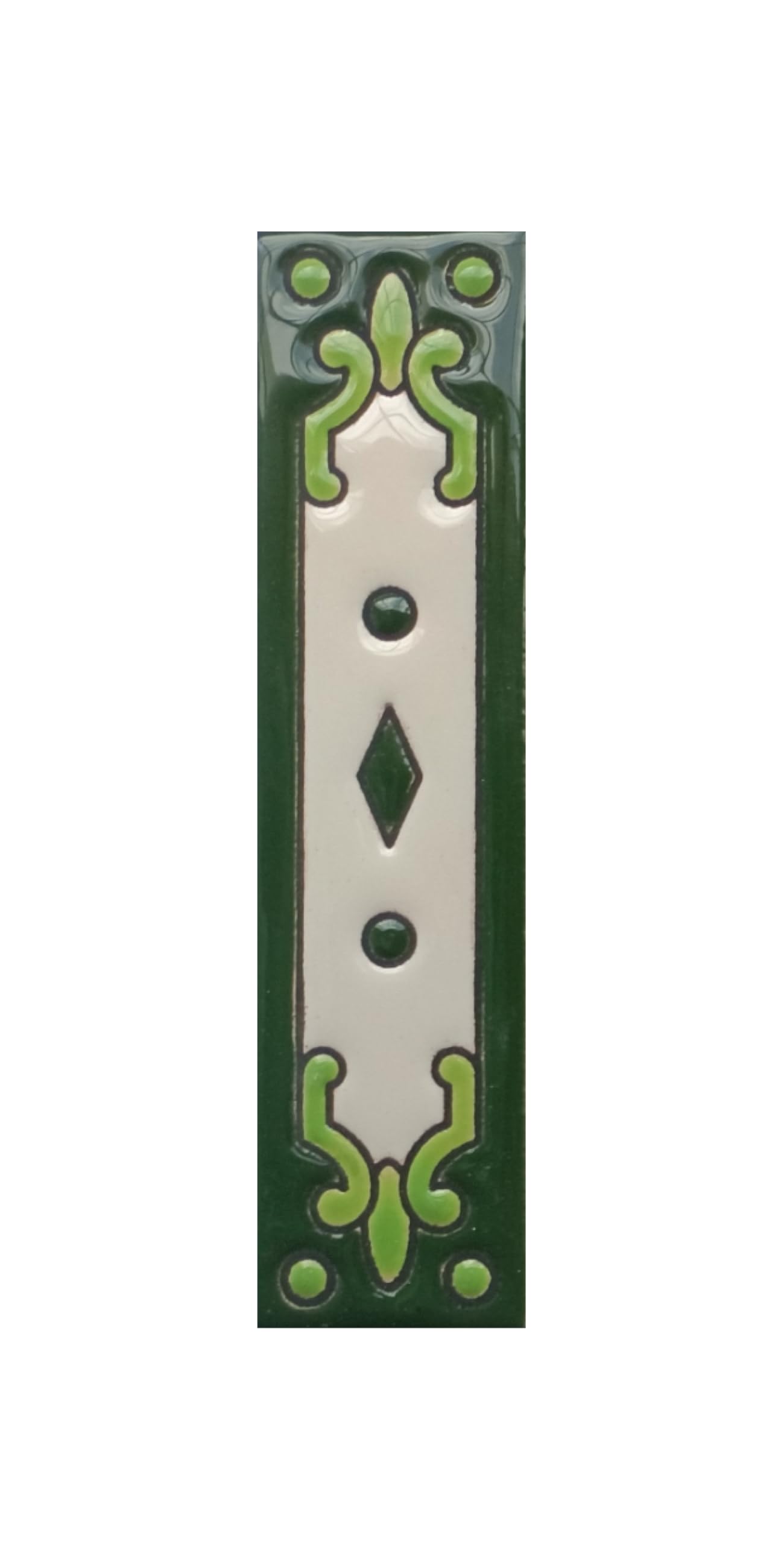 Hand-Painted Jacho Green Number Tiles Option of Metal Filigree Frames - 11 x 5.5 cm (Half End Piece)