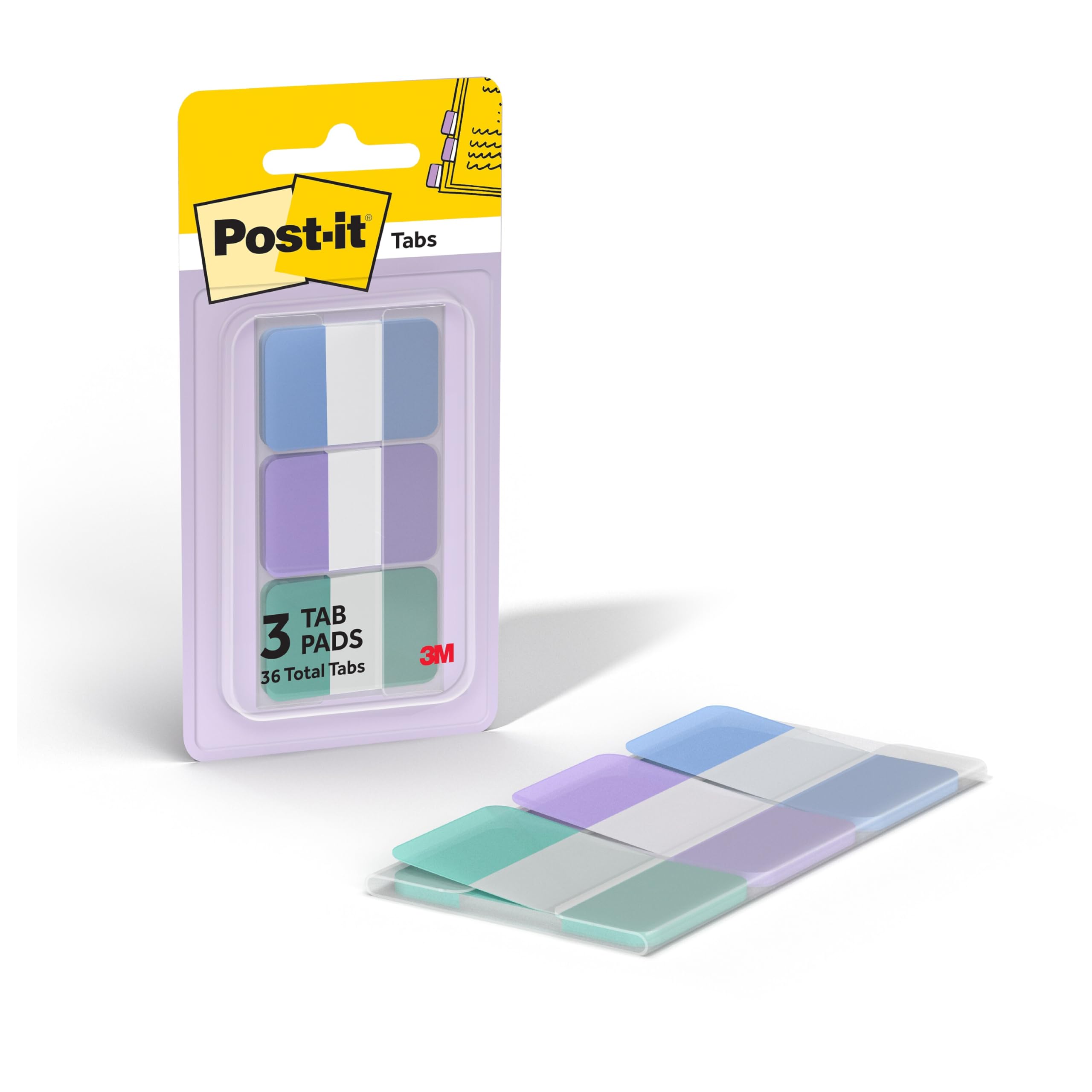 Post-it Sticky Tabs, 1 in. x 1.5 in., 3 Pads of Book Tabs in Assorted Cool Pastel Colors for Bookmarking, Annotating, Reading, and Reminders, Blue,