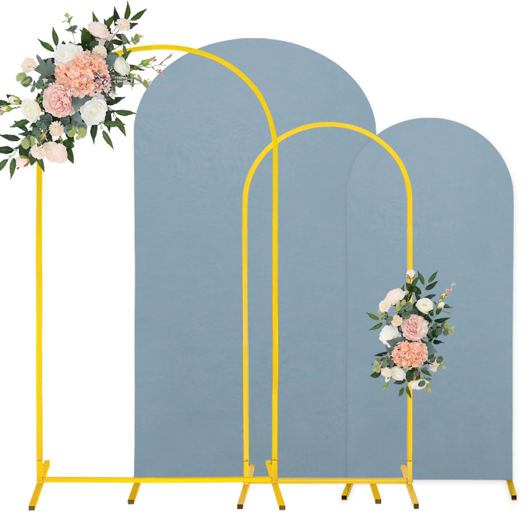 7.2FT, 6FT Wedding Arch Stand and Matching Dusty Blue Spandex Fitted Arch Backdrop Cover Set, Round Top Chiara Backdrop Stands and Covers for Birthday Party Baby Shower Arch Decor (Dusty Blue)