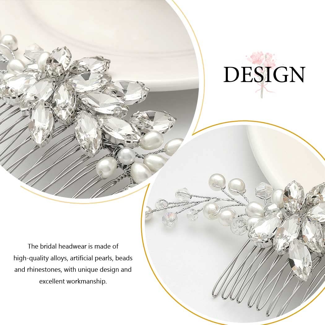 Catery Wedding Hair Comb Rhinestone Silver Bridal Hair Pieces Bridesmaid Clip Accessories for Brides - Image 4