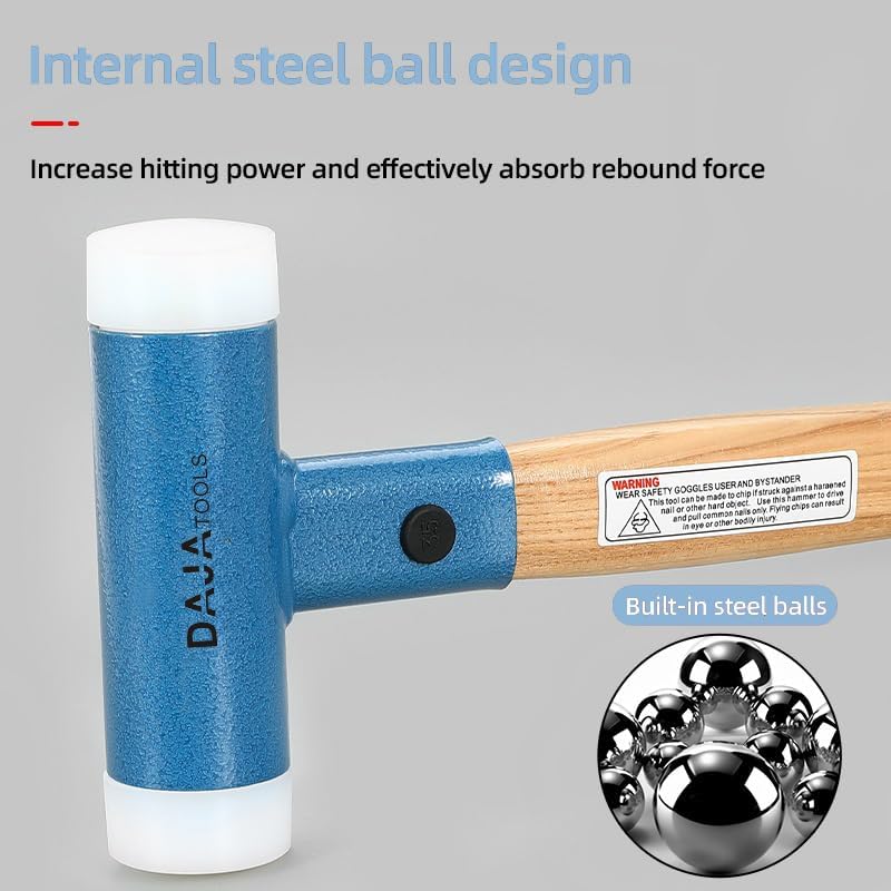 Non Rebounding Hammer Dead Blow Hammer Nylon Hammer Face Filled With Steel Shot Face Diameter 40mm/1.6inch (Wooden handle, 40)