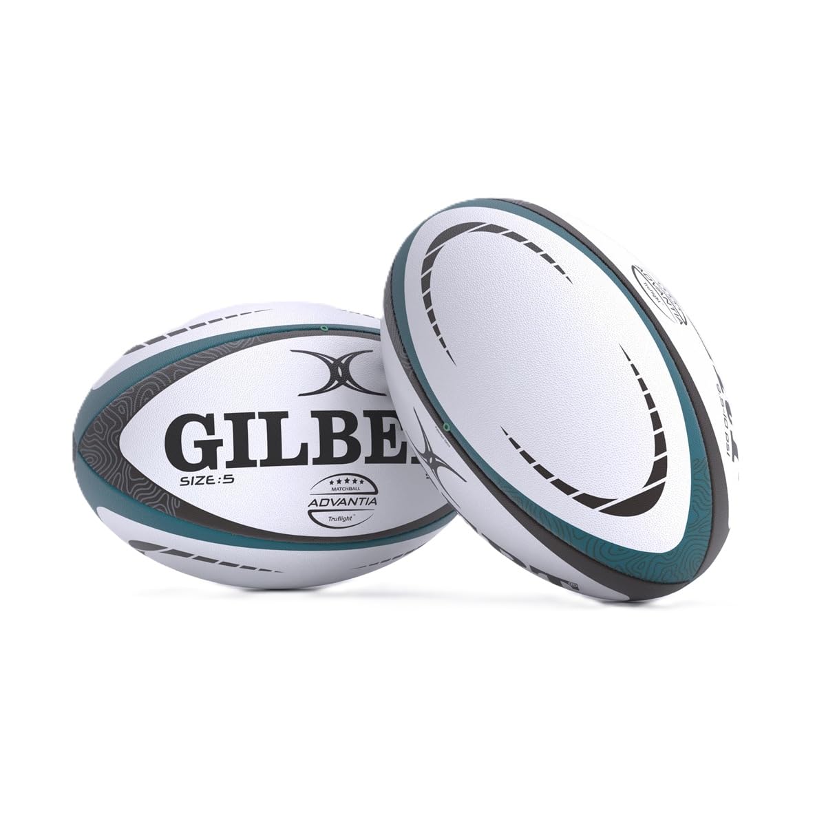 Gilbert Pallone da rugby Advantia Match – bianco foglia di tè nero – misura 5
