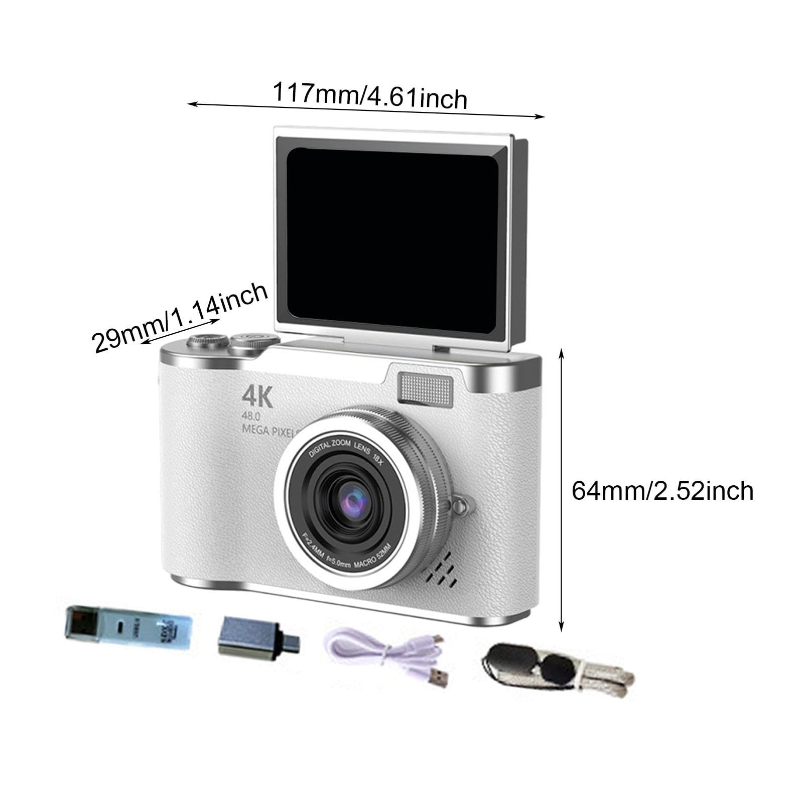 Appareil Photo Numérique 48 MP avec Numérique 8X pour étudiants et Débutants, Blanc, Idéal pour Thanksgiving.