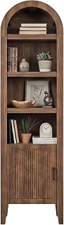 Best Choice Products 72" Tall Narrow Arched Pantry Cabinet w/Reeded Door, 4-Tier Bookshelf, Armoire, Hutch, Bookcase, Storage Cabinet w/Adjustable Shelves, for Dining Room and Livingroom - Walnut