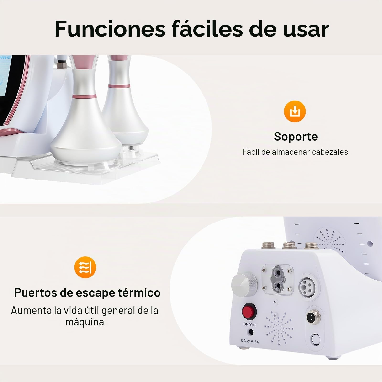 Máquina de cavitación 5 en 1 Multifuncional Cuidado Personal Belleza Corporal Máquina de Deformación de Cuerpo Dispositivo de Cavitación Ultrasónica 5 Cabezales de Tratamiento Para Cuerpo Y Cara