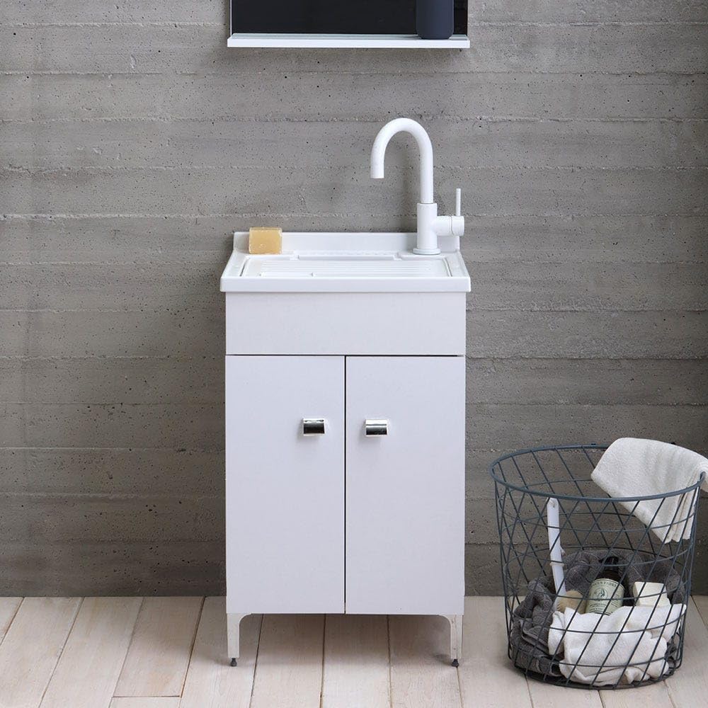 Kiamami Valentina - Mueble lavadero 50 cm blanco con tabla de lavado extraíble |Pratico