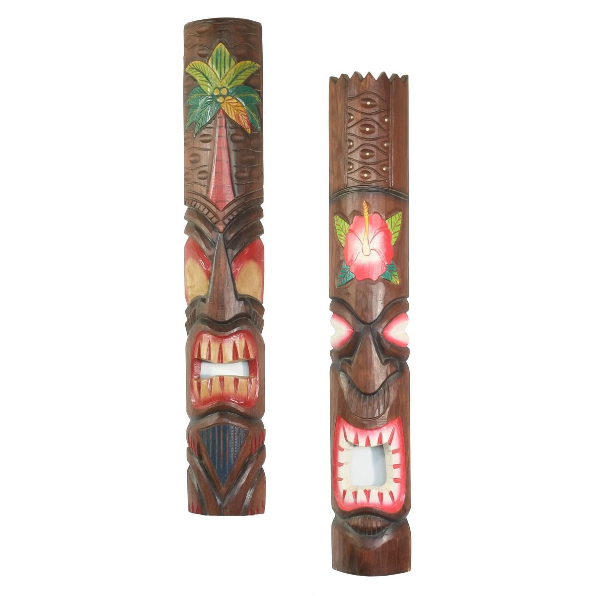 2er Set Maori Maske Wanddeko Wandbild Deko Holz Exotisch Partykeller Dekomaske zum aufhängen Tiki 100 cm