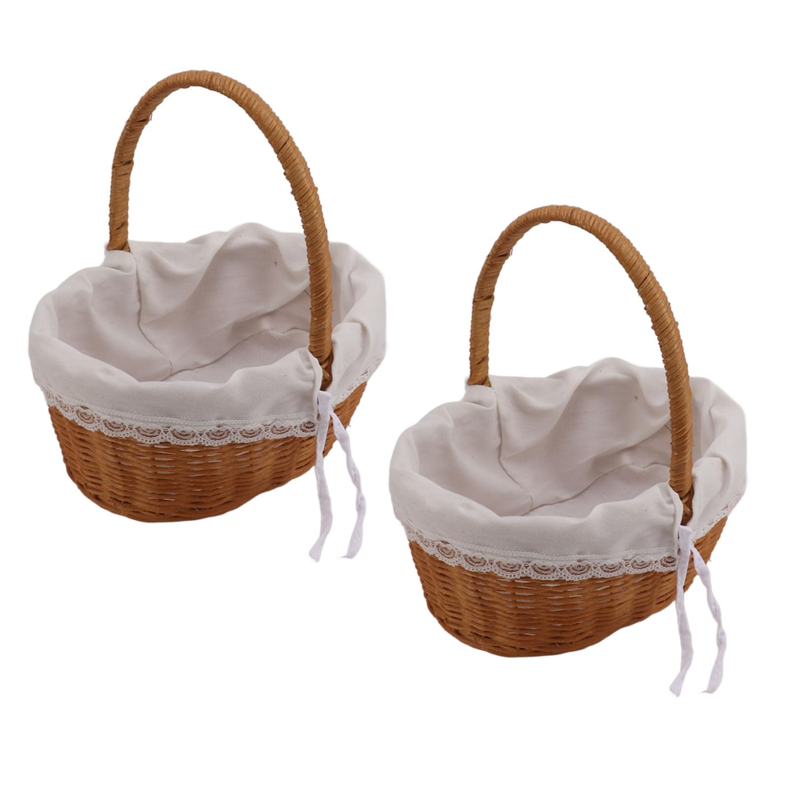 XHTLLO 2PCS Rattan Flower Baskets with Handles, Woven Storage Bins for Wedding Home Decor, Spacious Flower Girl Baskets, Rattan Material Versatile for Shopping, Picnics, Storage