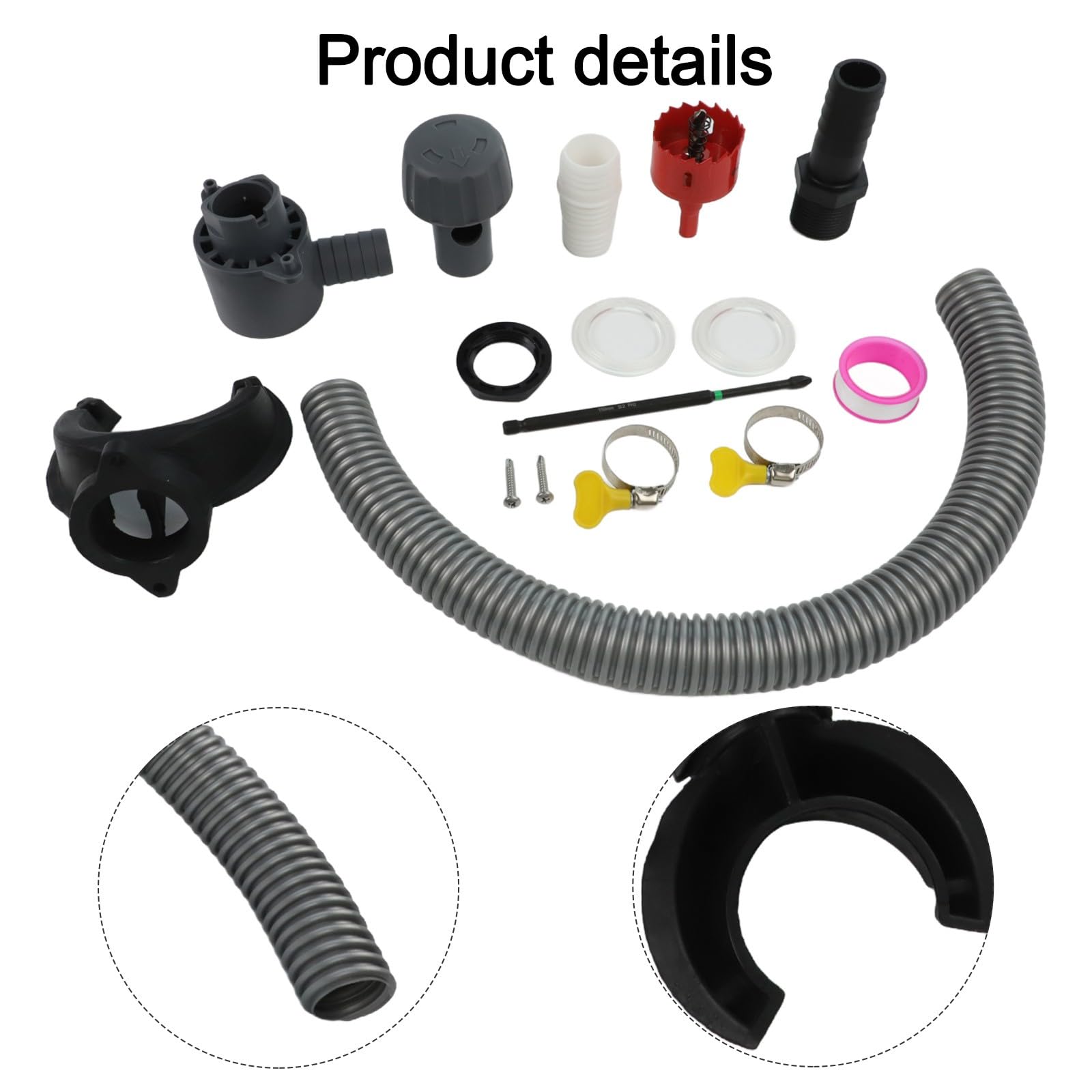 Kit deviatore per collettore acqua piovana da 115 mm, sistema di risparmio idrico da giardino in plastica con tubo e fissaggi per irrigazione del prato, grigio