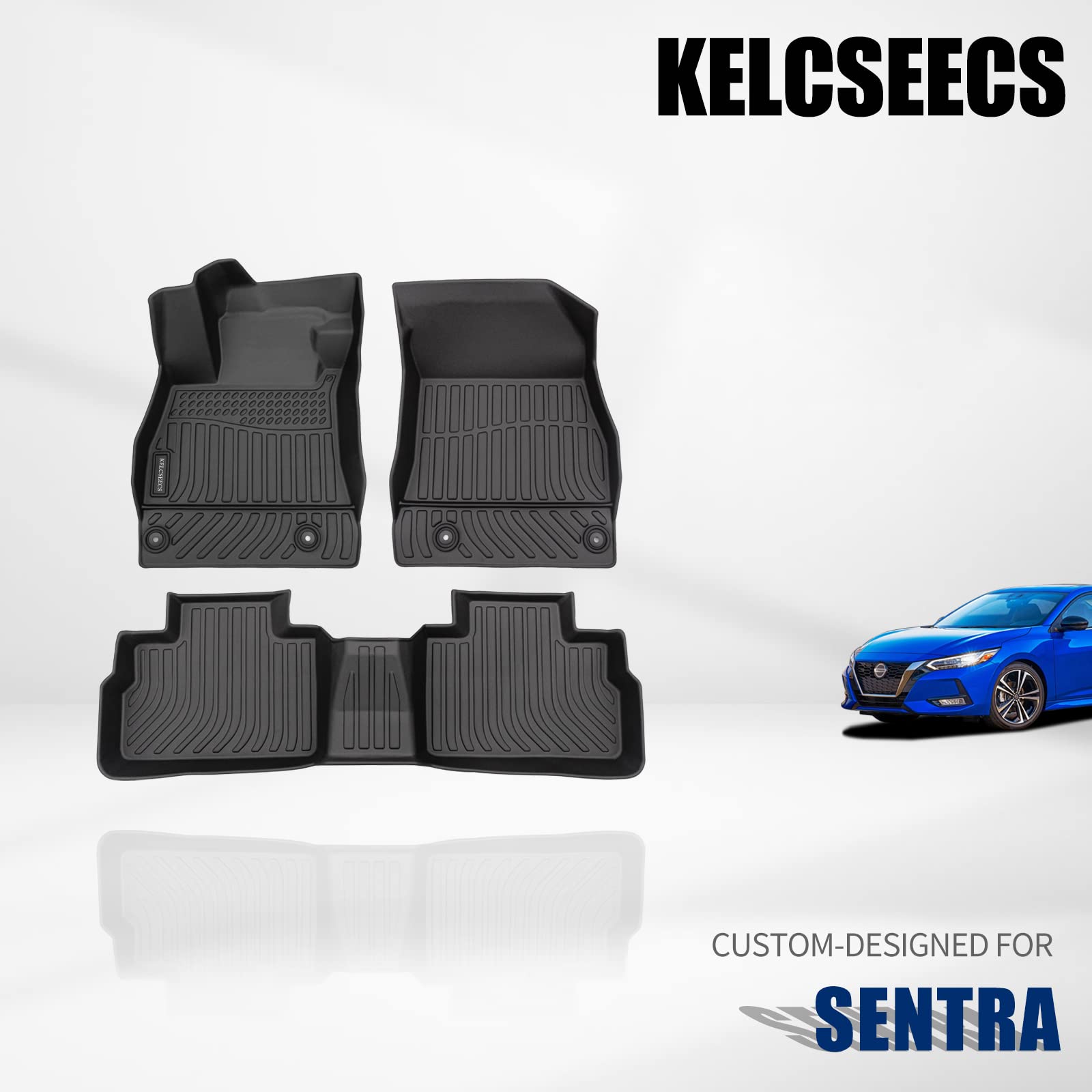 KELCSEECS Floor Mats Custom for Nissan Sentra 2023 2022 2021 2020 Waterproof Car Mats All Weather Mats Guard TPE Heavy Duty Automotive Floor Liners Front& Rear Row Full Set Black Accessories