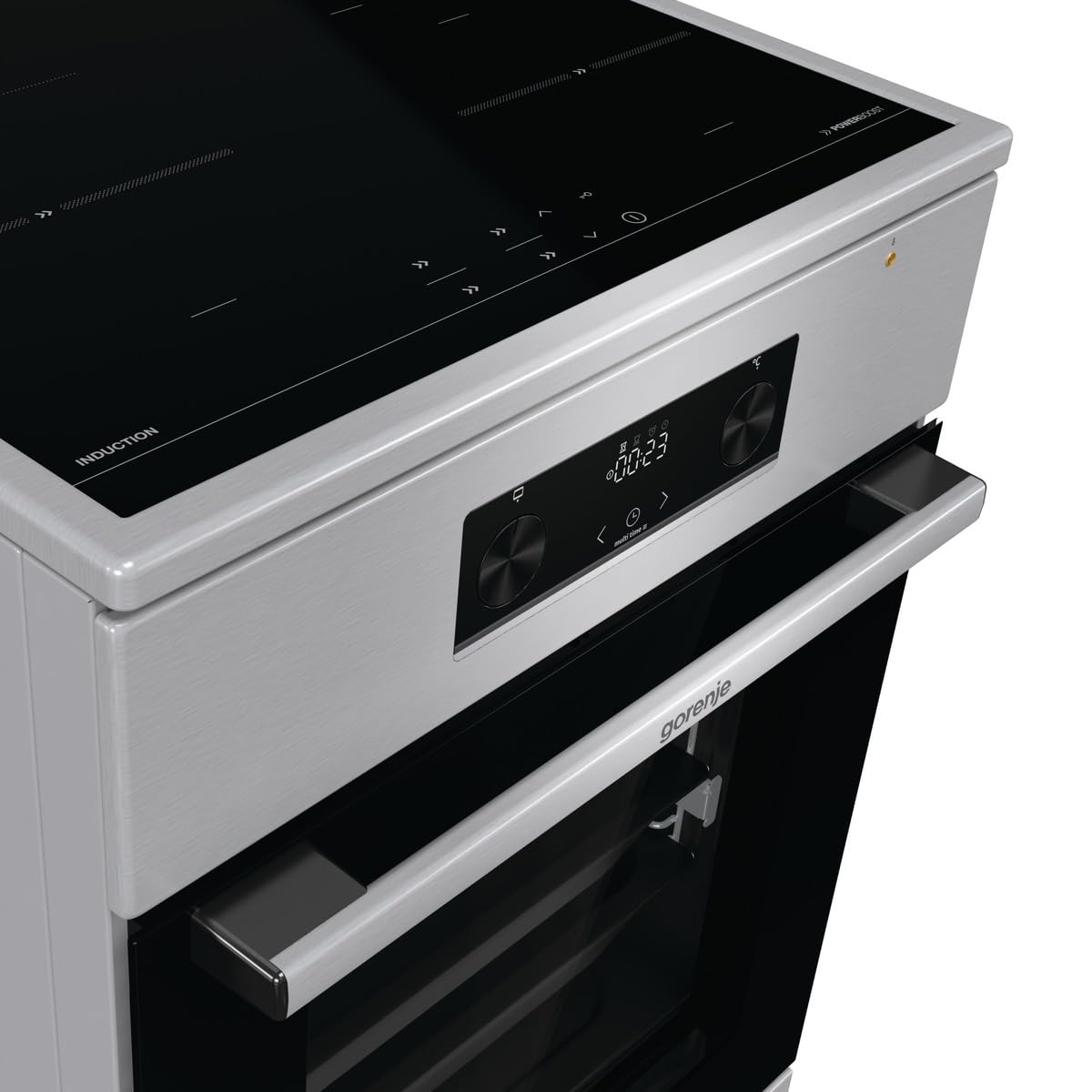 Gorenje GEIT5C61XPG Elektro-Standherd mit Induktionskochfeld, 50cm Breite, 70 L, Pizza Funktion, FrozenBake, AirFry, MultiAir Technologie, HomeMade Backofenform, AquaClean, FastPreheat, Edelstahl
